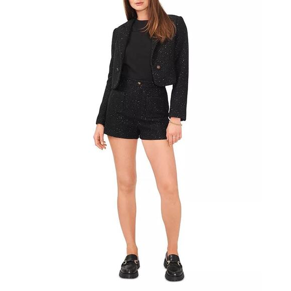 Womens Elevated Basic Cropped Tweed Blazer Sz 22W Black Gold Flecks Jacket - Picture 4 of 16